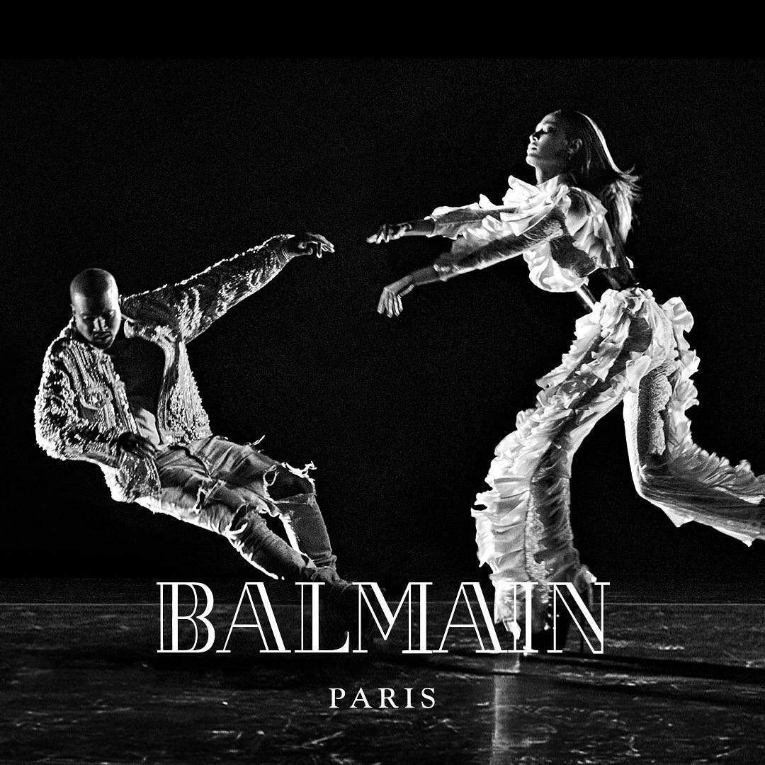 Kanye e Joan Smalls na campanha da Balmain (Foto: Reprodução/Instagram)