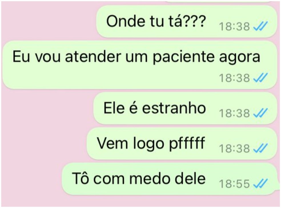 Mensagem enviada pela dentista para o noivo pedindo ajuda  — Foto: Arquivo pessoal