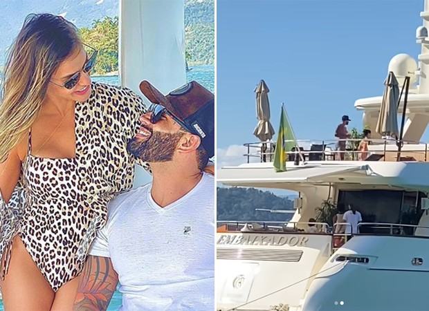 Andressa Suita e Gusttavo Lima são filmados juntos em iate de cantor