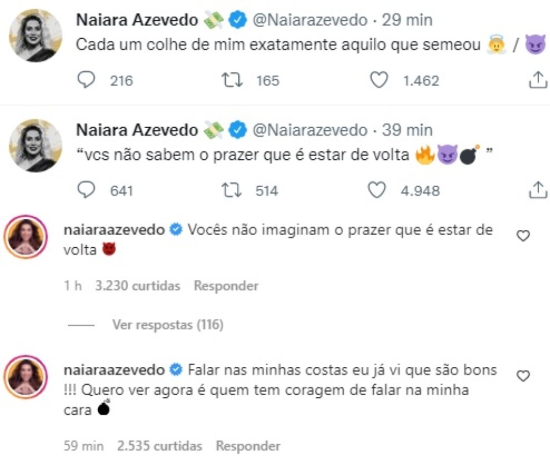 Naiara Azevedo fala sobre volta ao BBB22 (Foto: Reprodução/Instagram/Twitter)