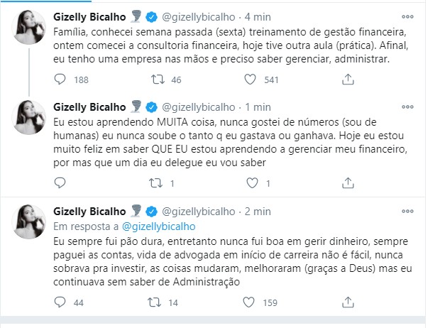 Os tweets de Gizelly Bicalho (Foto: Reprodução Instagram)