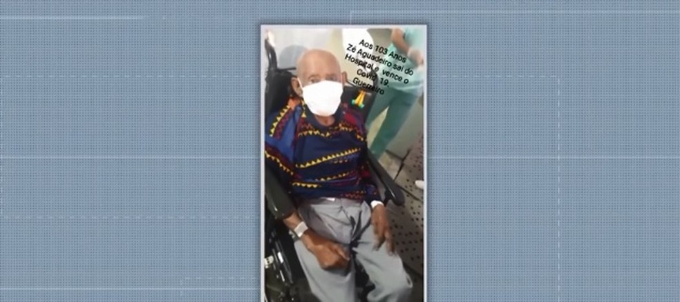 Seu Zé Aguadeiro tem 103 anos e venceu a Covid-19 — Foto: Reprodução/ TV Santa Cruz
