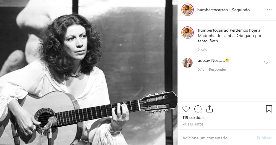 Post de Humberto Carrão lamentando a morte de Beth Carvalho (Foto: Reprodução/Instagram)
