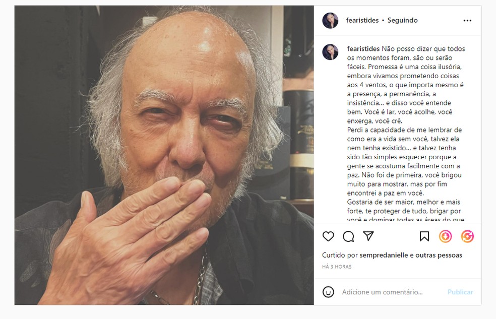 Esposa de Erasmo Carlos fez post em tom de despedida &mdash; Foto: Instagram