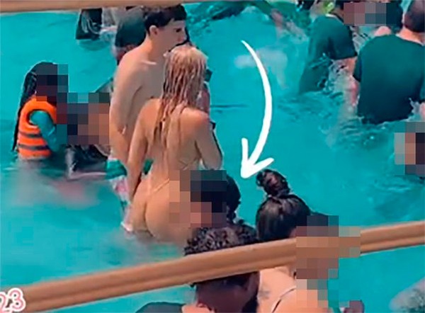 Mulher viraliza com biquíni invisível em parque aquático nos EUA (Foto: reprodução tiktok)