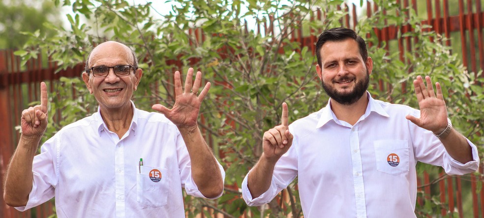 Valdir Assef (MDB) e Lucas Padovan dos Santos Pavani (PROS) foram eleitos, em 2020, respectivamente, prefeito e vice-prefeito de Pirapozinho — Foto: Reprodução/Facebook