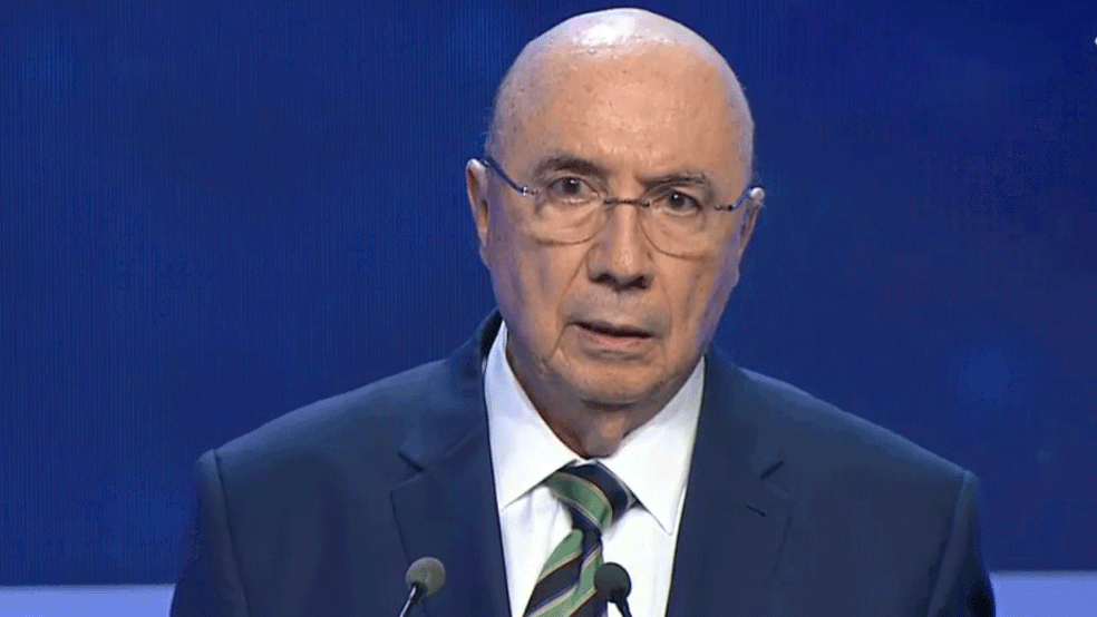 O presidenciÃ¡vel Henrique Meirelles (MDB) no debate da TV Bandeirantes (Foto: ReproduÃ§Ã£o/TV Bandeirantes)
