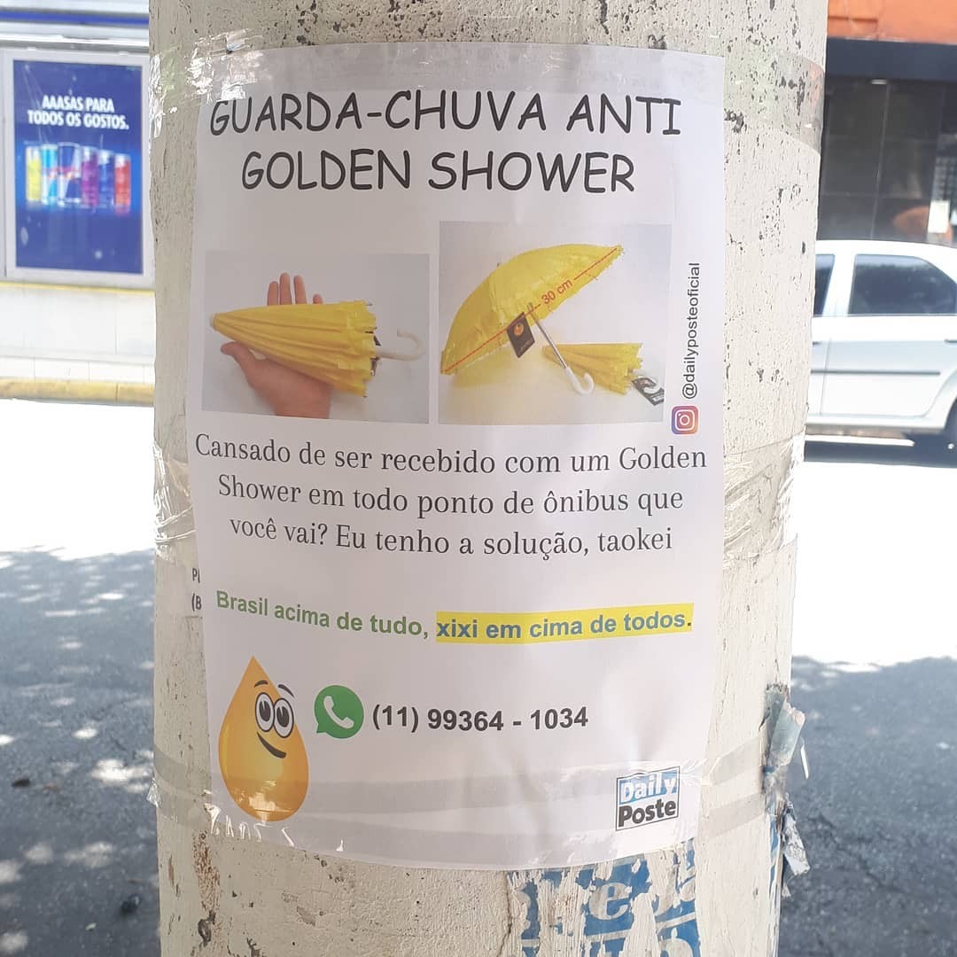 Anúncio de guarda-chuva anti-golden shower (Foto: Reprodução)