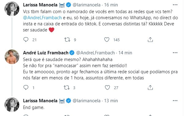 Larissa Manoela se declara para André Luiz Frambach  (Foto: Reprodução/Twitter)