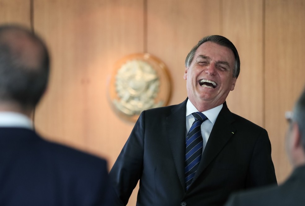 O presidente Jair Bolsonaro, no Pal&aacute;cio do Planalto, nesta segunda-feira (3) &mdash; Foto: Marcos Corr&ecirc;a/PR