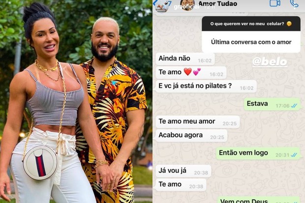 Falta de romantismo de Gracyanne Barbosa em mensagens com Belo viraliza