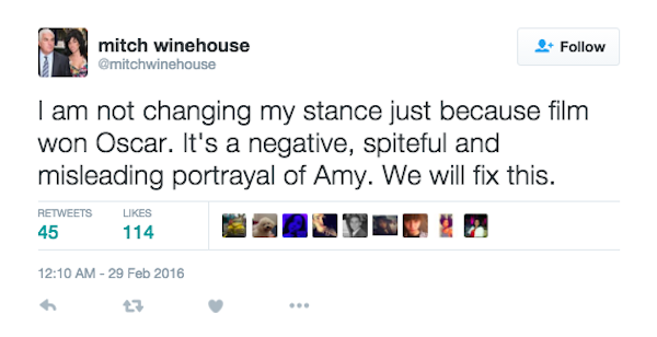Mitch Winehouse afirmou que o filme sobre Amy Winehouse é mentiroso (Foto: Twitter)
