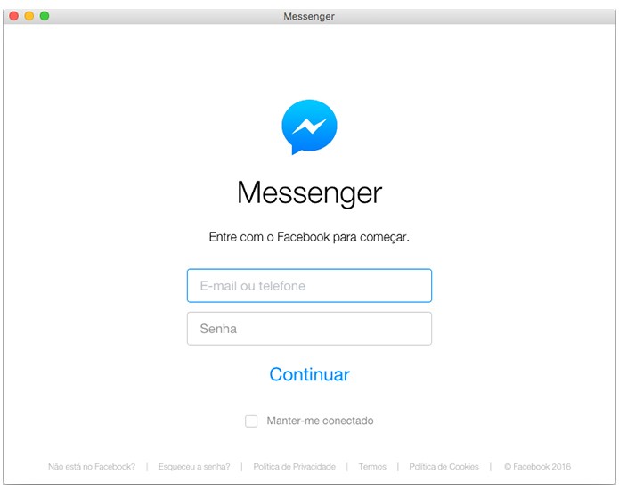 Coloque os dados de login do Messenger para acessar os chats. (Foto: Reprodução/Alessandro Junior)