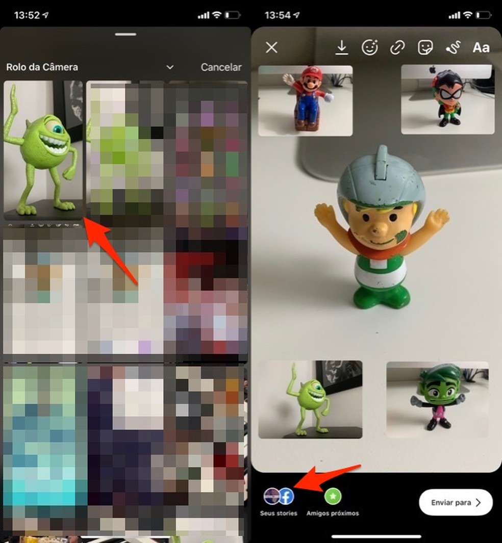 Ação para criar uma montagem de fotos no Instagram Stories — Foto: Reprodução/Marvin Costa
