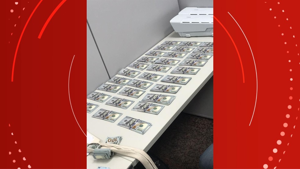 Dinheiro apreendido com argentino no Aeroporto Salgado Filho, em Porto Alegre — Foto: Polícia Federal/Divulgação