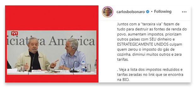 Post do vereador Carlos Bolsonaro (Republicanos-RJ)