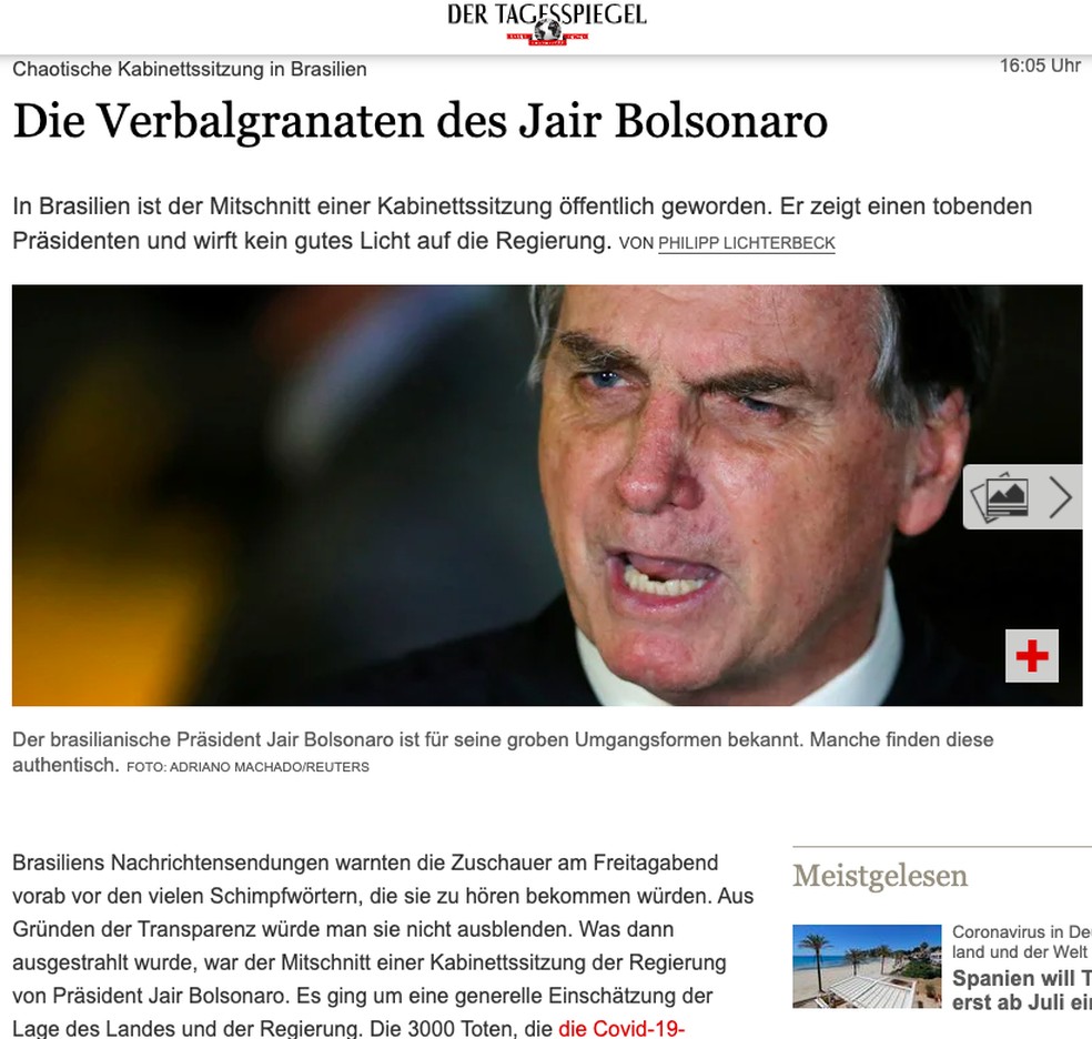 'Der Tagesspiegel'(Alemanha): As granadas verbais de Jair Bolsonaro — Foto: Reprodução/Der Tagesspiegel