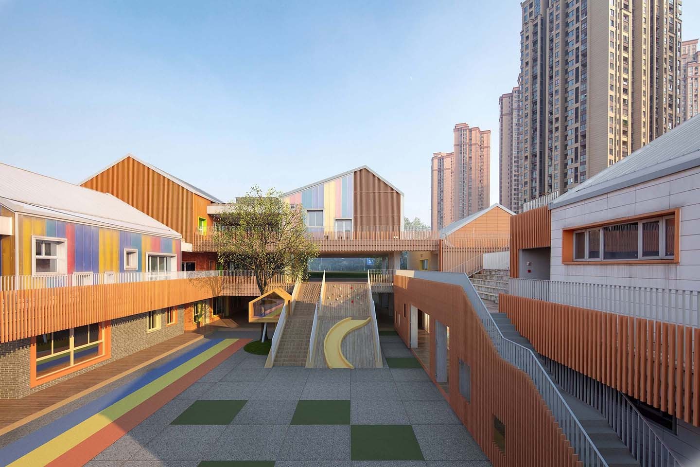 Escola na China usa cores e arquitetura para inspirar os alunos (Foto: Divulgação)