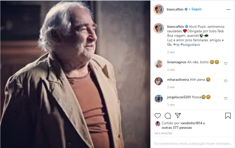 Bianca Bin se despede de Luís Gustavo (Foto: Reprodução Instagram)
