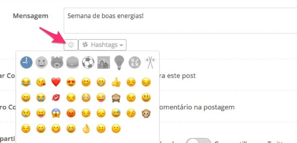 Opção para emojis no serviço online Postgrain (Foto: Reprodução/Marvin Costa)