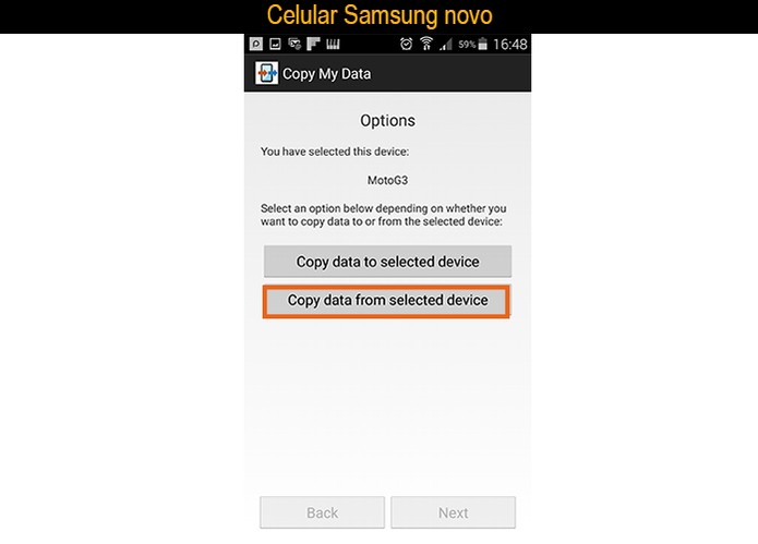 No smart Samsung selecione o botão para receber os arquivos (Foto: Reprodução/Barbara Mannara)