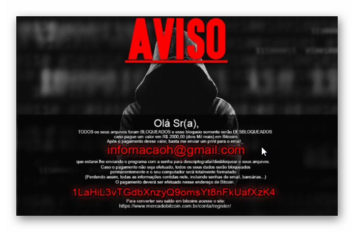 Mensagem trazida pelo vírus Crypt888 (Foto: Divulgação/Avast) 