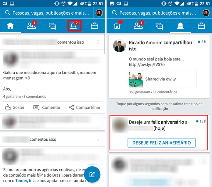 LinkedIn para Android permite que usuário desative notificações no app (Foto: Reproudção/Elson de Souza)