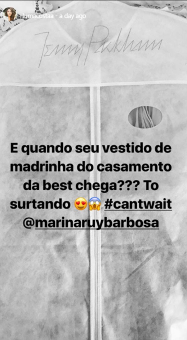 Luma Costa conta que vestido para casamento de Marina Ruy Barbosa já chegou  (Foto: Reprodução)