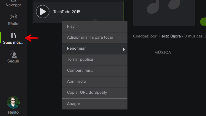Renomeando playlist pelo web player do Spotify (Foto: Reprodução/Helito Bijora) 