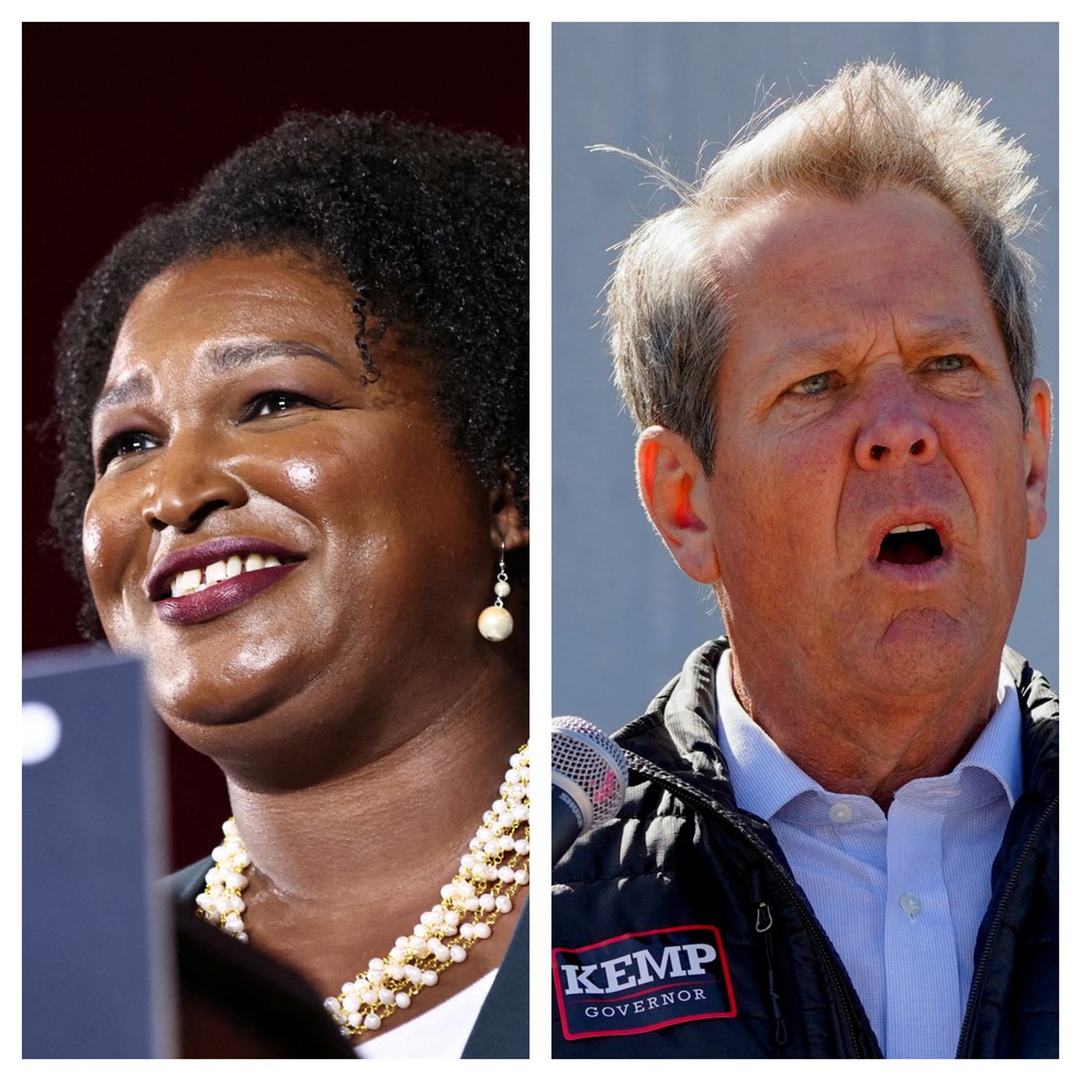 Stacey Abrams (esq.) e Brian Kemp (dir.), candidatos ao governo da Georgia — Foto: Reuters