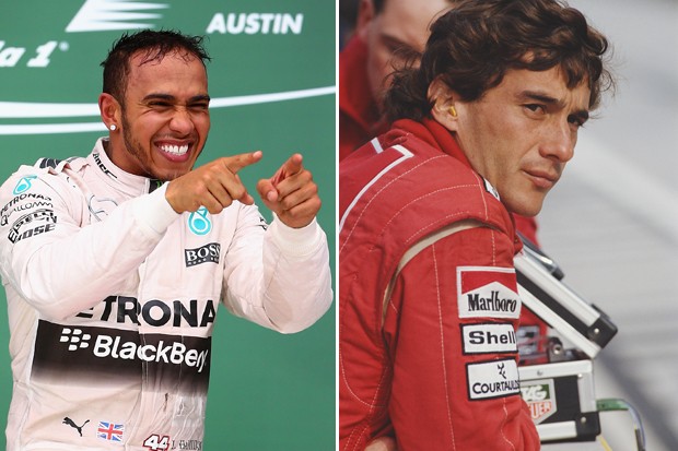 Hamilton e Senna: fã e ídolo, ambos tricampeões (Foto: Getty Images)