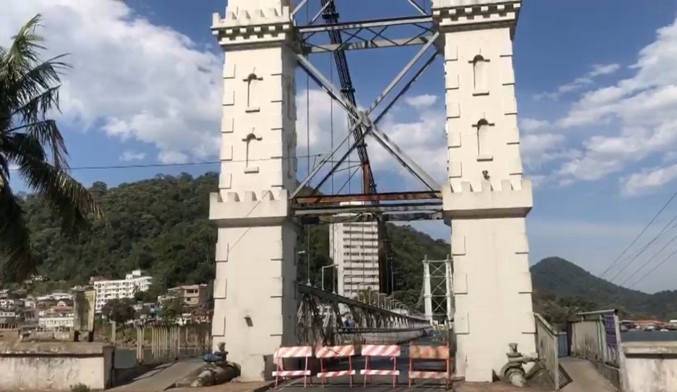 Manutenção emergencial na Ponte Pênsil, em São Vicente, começa nesta terça-feira (16). — Foto: Reprodução