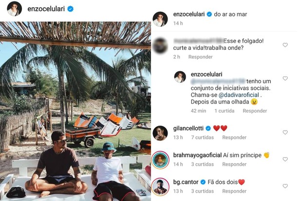 Enzo Celulari rebate crítica de seguidora (Foto: Reprodução/Instagram)