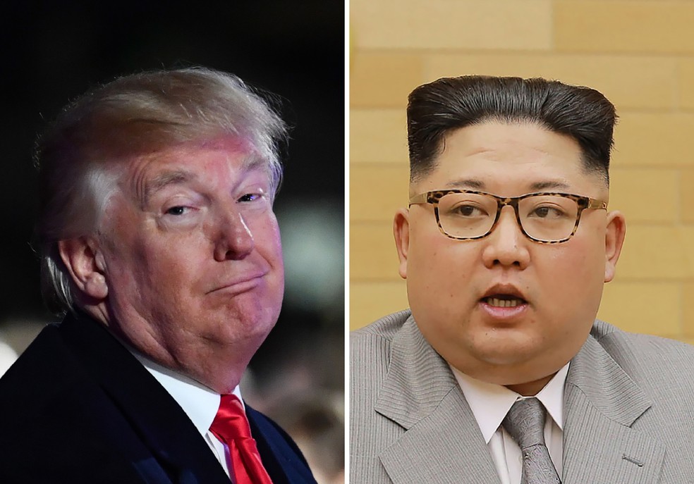 CombinaÃ§Ã£o de fotos mostra o presidente dos EUA Donald Trump e o presidente da Coreia do Norte, Kim Jong-Un (Foto: Nicholas Kamm/AFP; KCNA via KNS)