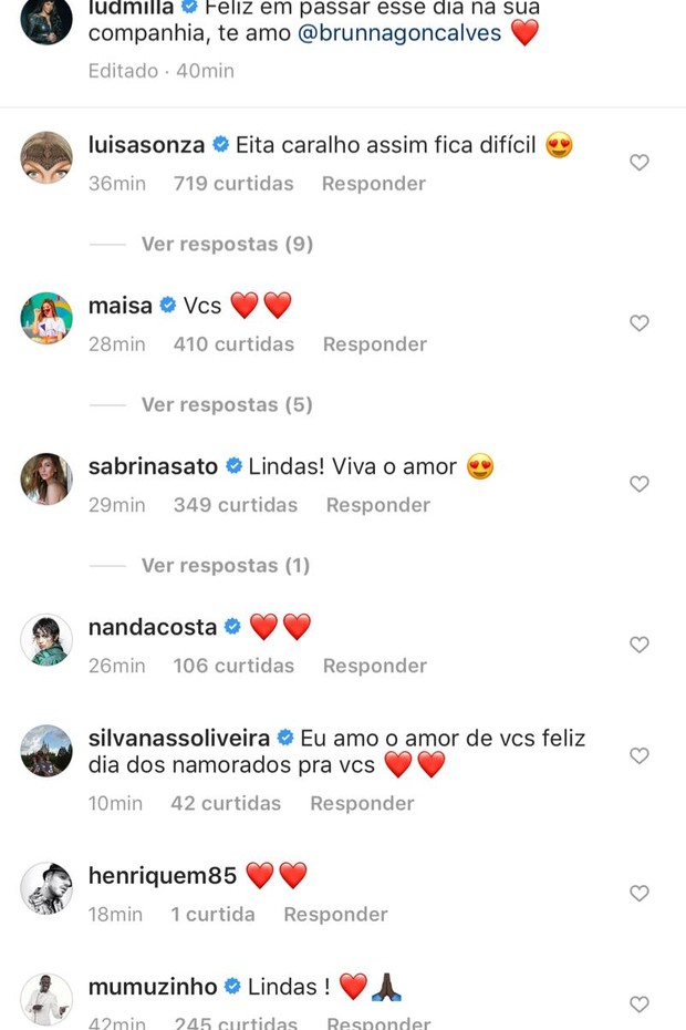 Famosos comentam em post de Ludmilla (Foto: reprodução/Instagram)
