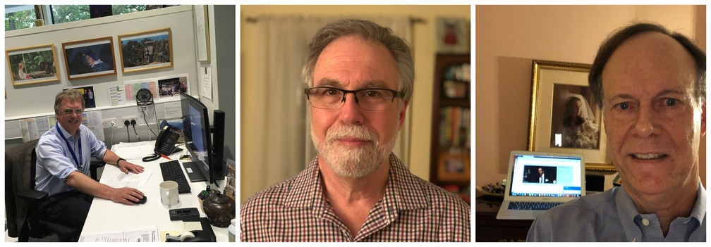 Os cientistas Peter Ratcliffe, Gregg Semenza e William Kaelin (esq.-dir.), vencedores do Prêmio Nobel 2019 de Medicina ou Fisiologia. — Foto: Reprodução/Twitter Prêmio Nobel