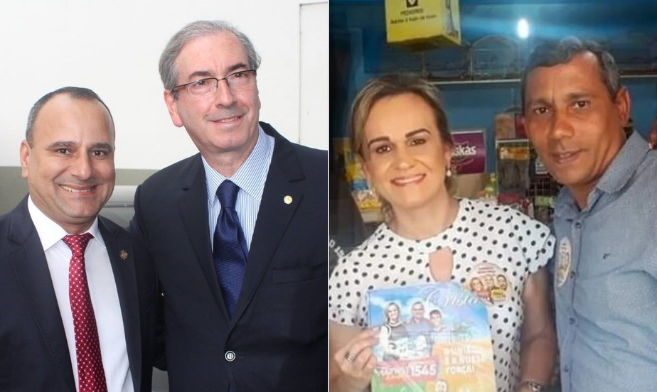 Waguinho (na primeira foto, à esquerda) despontou na política com apoio do ex-presidente da Câmara, Eduardo Cunha; sua mulher, Daniela, fez campanha com miliciano Jura