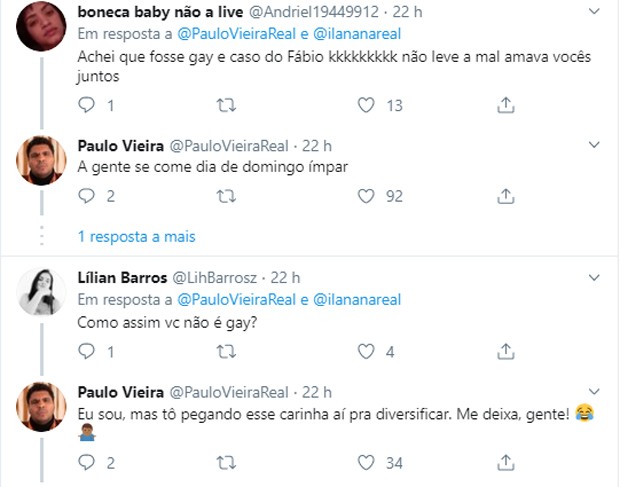 Paulo Vieira brinca sobre rumores de homossexualidade (Foto: Reprodução/Twitter)