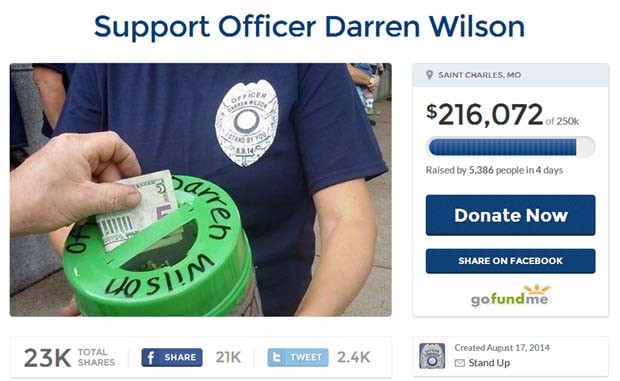 Página de apoio a Policial Darren Wilson (Foto: Divulgação GoFundME)
