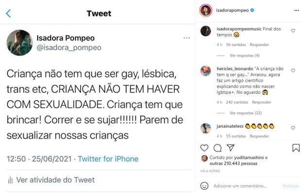 Isadora Pompeo gera polêmica ao chamar identidade de gênero e orientação sexual de sexualização infantil (Foto: Reprodução/Instagram)
