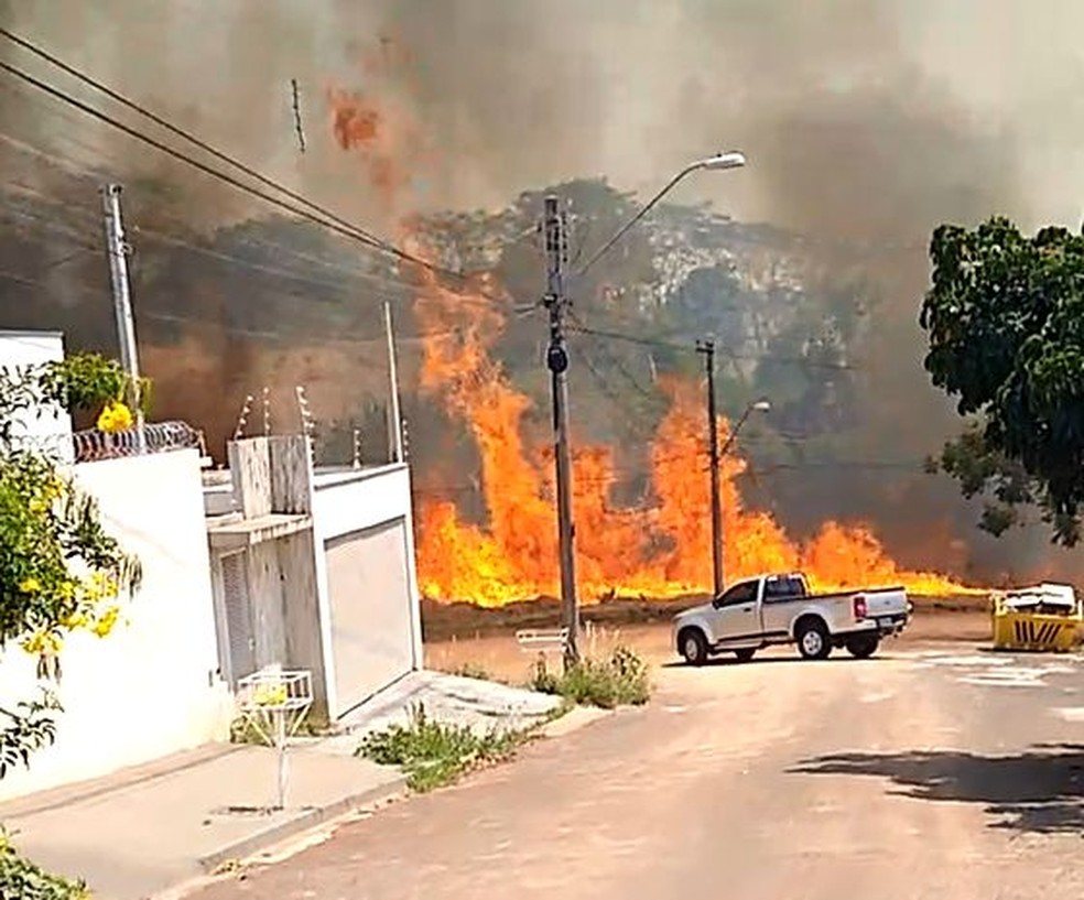 Bombeiros trabalharam para controlar incêndio em área de mato em Lins — Foto: Arquivo pessoal