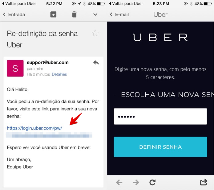 Redefinindo senha da conta no Uber (Foto: Reprodução/Helito Bijora) 