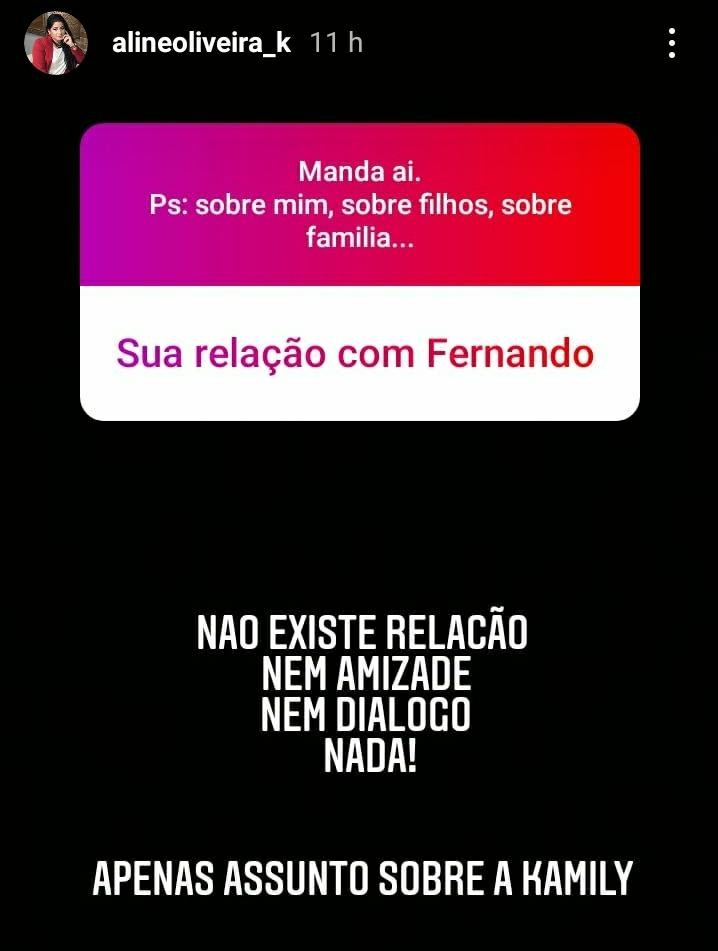 Aline Oliveira, mãe de Kamily, fala sobre o cantor Fernando (Foto: Reprodução / Instagram)