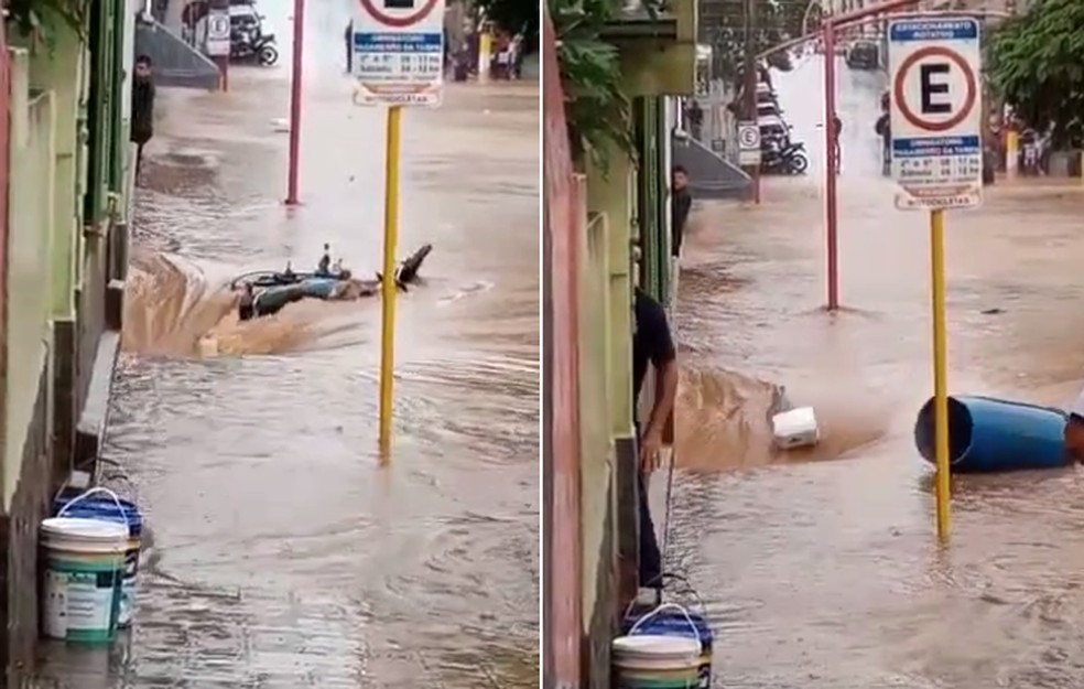 Durante a chuva em Avaré, um buraco se abriu e "engoliu" uma moto e outros objetos — Foto: Arquivo pessoal