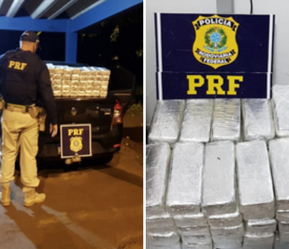 PRF apreende mais de 50 quilos de cloridrato de cocaína em caminhão cegonha que transportava veículos em rodovia no AC — Foto: Divulgação/PRF
