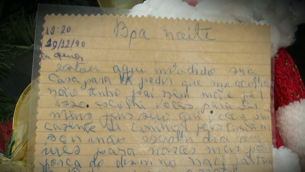Carta de adoção foi deixada junto a Rodolpho dentro de uma cesta — Foto: Reprodução/TV Cabo Branco