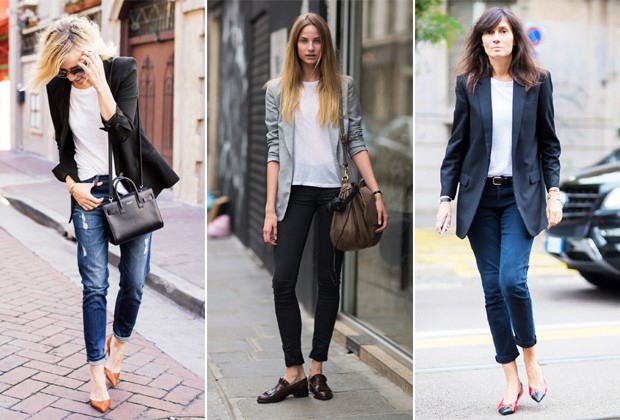 Um blazer e salto alto deixa o jeans perfeito para uma ida ao trabalho (Foto: Reprodução Instagram/Imaxtree)