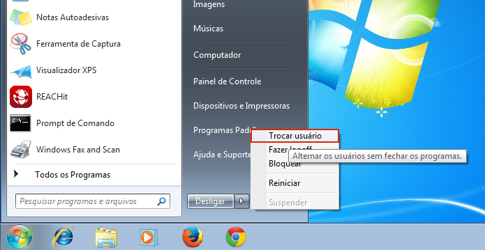 Acessando a opção Trocar usuário no Windows 7 (Foto: Reprodução/Edivaldo Brito)