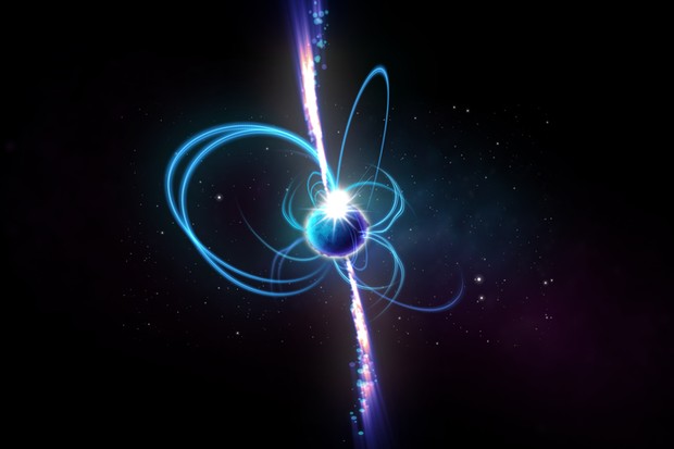 Ilustração de um artista de como o objeto pode parecer se for um magnetar (Foto: Divulgação/ICRAR)