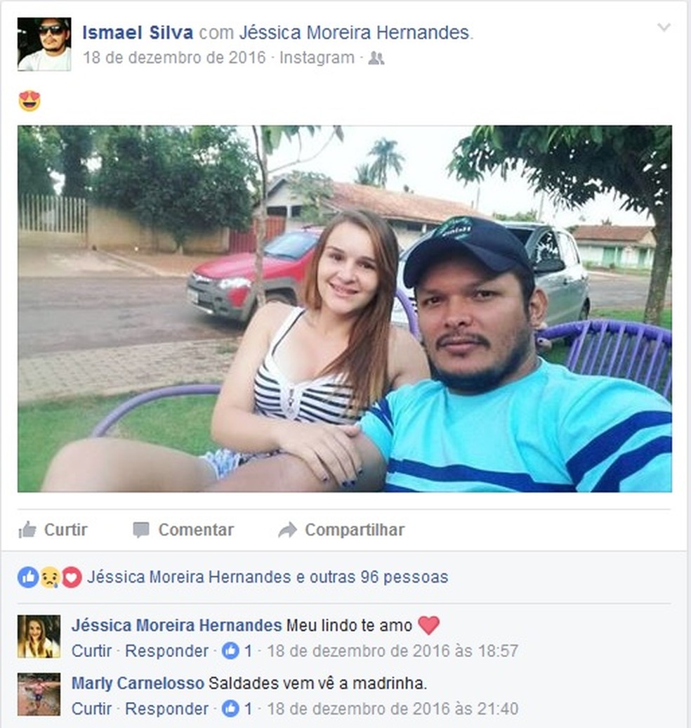 Ismael namorava jéssica na época do crime (Foto: Facebook/Reprodução)